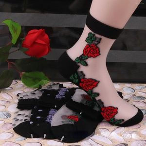 Chaussettes de femmes Rose Rose Rose non glissée Crystal Cotton Sole Silk Stockings Transparent Mid Tube Verre