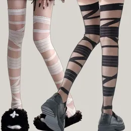 Chaussettes Sexy en soie pour femmes, bas à cravate croisée, noir, blanc, Long Tube, fille, Lolita, doux JK, façonnage serré, jambe transparente, Sox