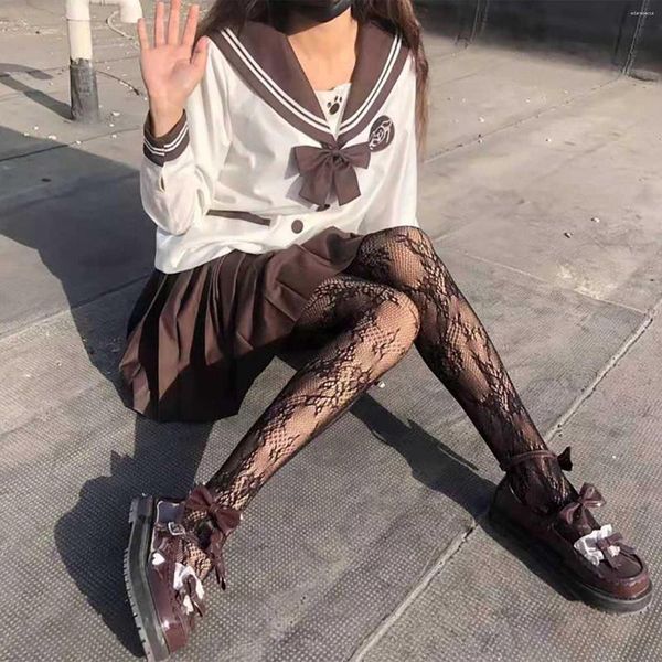 Calcetines de mujer, medias con patrón Sexy para mujer, cinta de red, pantimedias con estampado Floral, disfraz de Cosplay gótico JK Lolita, medias de malla de encaje