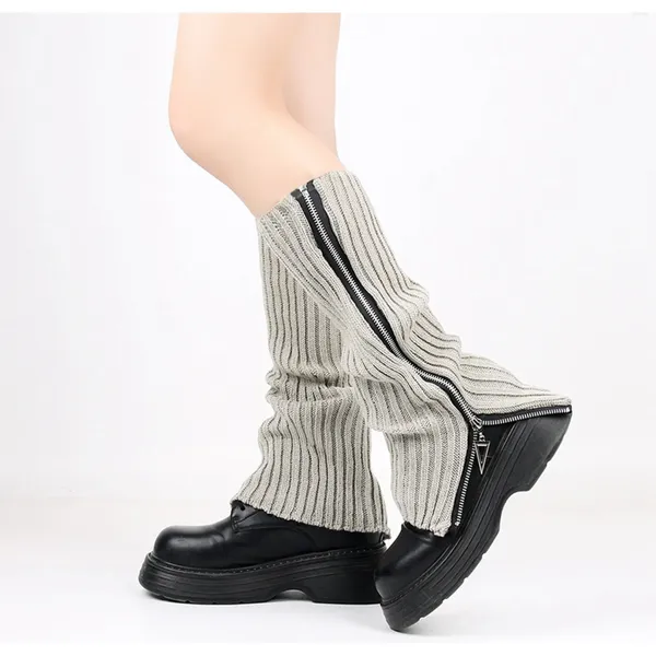 Chaussettes pour femmes de couleur solide de la jambe de jambe en tricot avec une fermeture éclair à la fermeture à la fermeture à la fermeture à la ferme