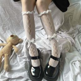 Dames sokken dames kousen holle sexy lolita vissennet schattige boog gaas knie kleding accessoires voor meisje jk