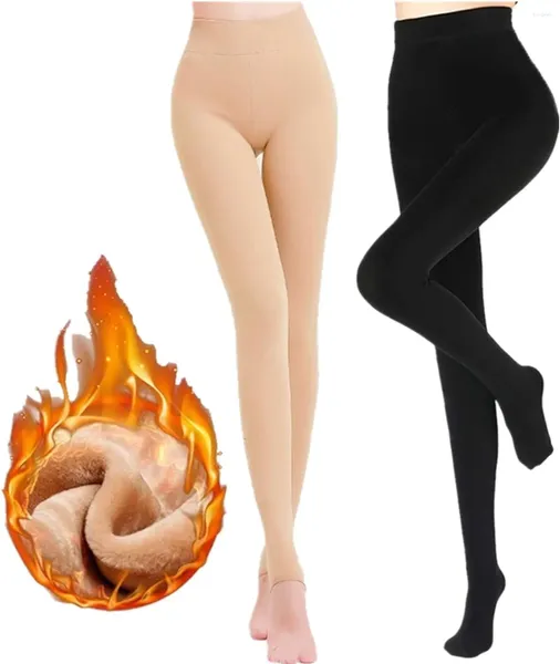 Chaussettes chaudes d'hiver pour femmes, collants doublés de polaire Opaque, taille haute, élastiques, thermiques épais