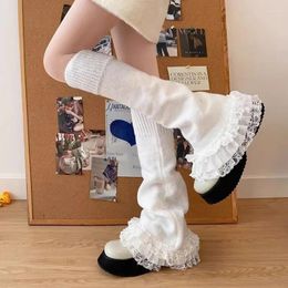 Chaussettes en dentelle florale pour femmes, Style Y2k, Vintage, blanc, noir, Floral, Lolita Jk, chaudes, longueur aux genoux, mignonnes, coupe-vent, tricotées, douces