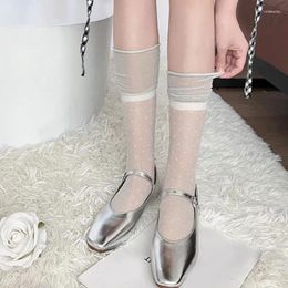 Chaussettes pour femmes Français poignets en mailles en vrac épisser sur les bas de veau longs vintage minces bas de soie en fibre de verre transparent