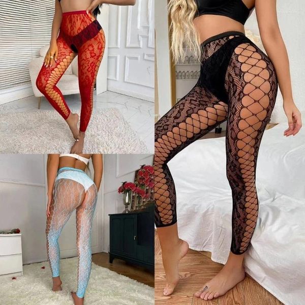 Chaussettes transparentes à motif léopard pour femmes, collants transparents à entrejambe ouvert, bas latéraux ajourés en résille, collants sans pieds, Leggings Clubwear