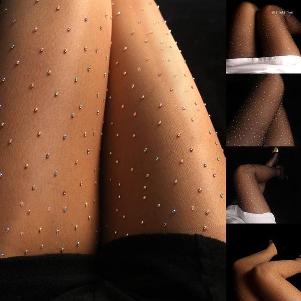 Chaussettes en maille transparentes pour femmes, bas taille haute, collants en cristal pour fête et Club