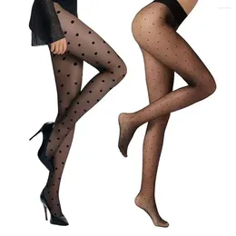 Femmes chaussettes femmes sexy pantyhose transparente avec des pois femmes chèques minces noirs