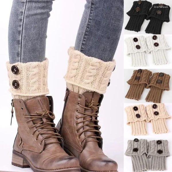 Calcetines de mujer de lana con botones cortos de Europa y América, giros de masa frita, manga de pierna, Protector de rodilla cálido, pie de mujer