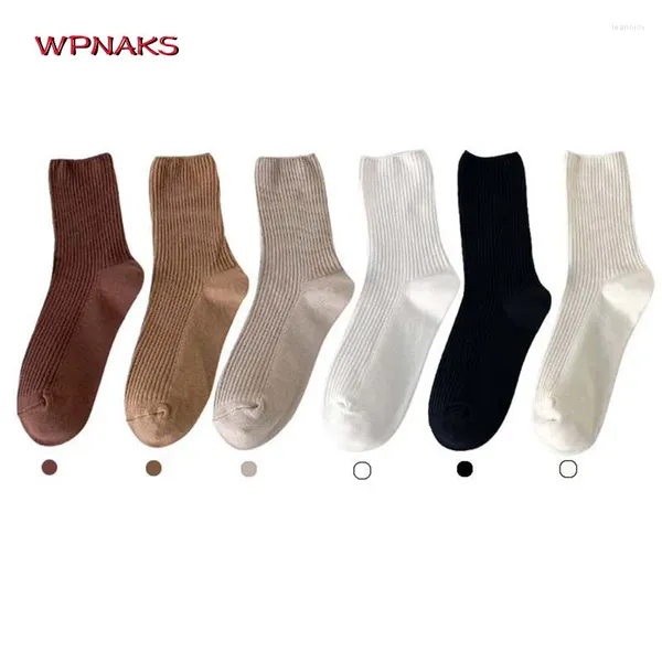 Calcetines de mujer WPNAKS para Otoño Invierno ropa Harajuku tejido acanalado Color sólido medias femeninas largas moda 2023