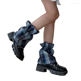 Xingqing – chaussettes pour femmes, Harajuku, imprimé écossais esthétique des années 2000, manchettes de bottes courtes, accessoires de Style japonais