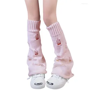 Xingqing – chaussettes tricotées pour femmes, années 2000, esthétique, trou déchiré, poignets de bottes hautes, Punk gothique, accessoires souples