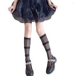 Xingqing – chaussettes en maille transparente pour femmes, Y2k, Sexy, transparentes, en dentelle, hautes, en Tulle Transparent, e-girl Punk, Streetwear