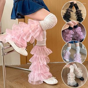 Calcetines de mujer Y2K 2000's Ruffled Lace Patchwork Muslo Alto Kawaiii Lolita Estilo Boot Cuffs Cover Streetwear Long