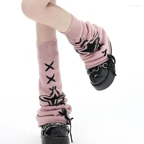 Calcetines de mujer Y2k estética estrella japonés calentador de tobillo hasta la rodilla cubierta de pie de punto vendaje largo de otoño
