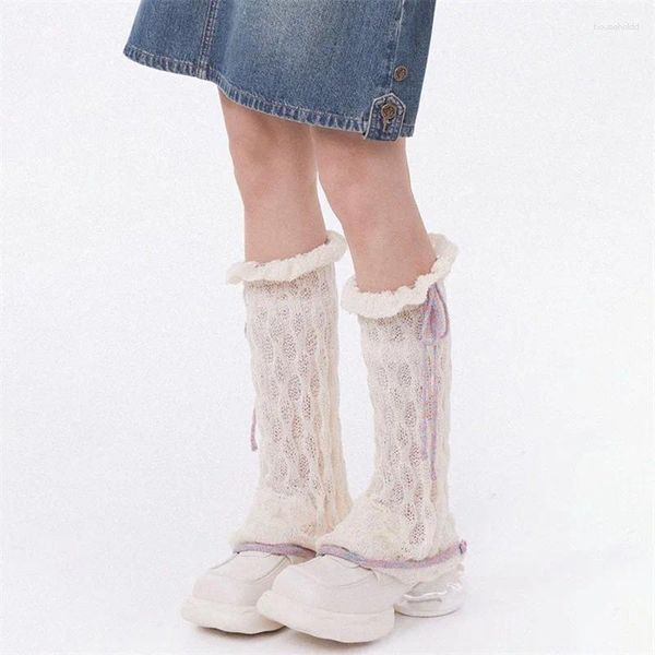 Chaussettes Y2k avec nœud pour femmes, jambières empilées, mignonnes, en tricot, à nouer, ajourées, bottes souples, couvre-poignets, e-girl