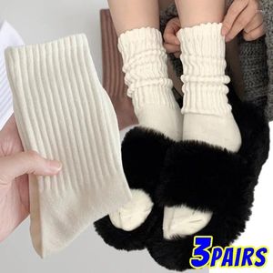 Chaussettes longues tricotées Y2k pour femmes et filles, décontractées, noires, blanches, unies, amples, Tube central, Lolita Sox, manchettes de bottes en coton à volants