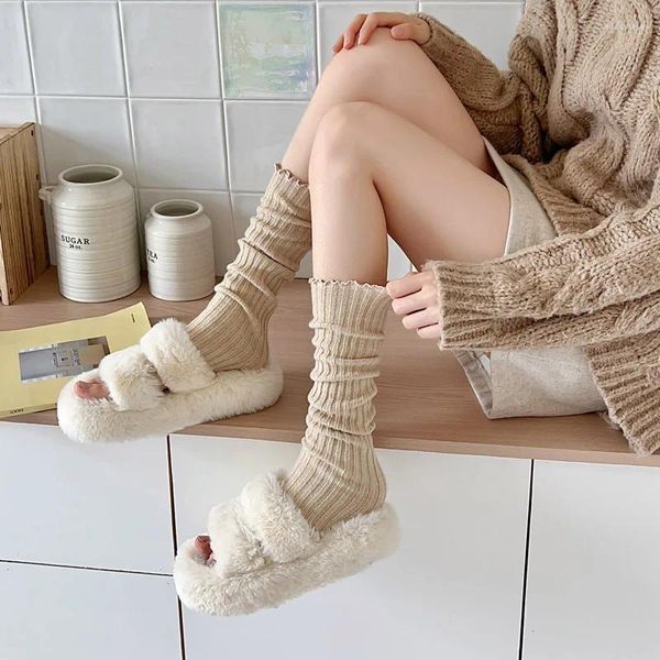 Chaussettes tricotées Y2K pour femmes, couvre-pied chaud, Lolita, longues, blanches, chauffe-bras, pour dames, automne et hiver, manchettes de bottes en Crochet