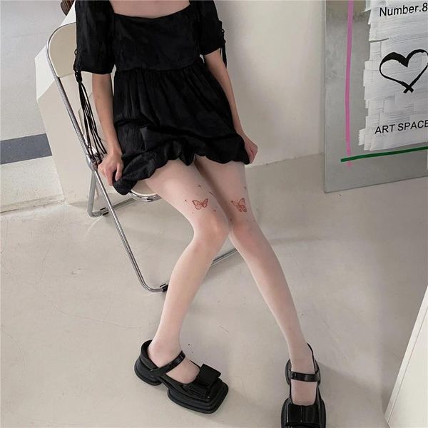 Calcetines de mujeres y2k lolita chicas muslos altas medias pantimedias jk de estilo japonés medias mariposa impresión kawaii lindo