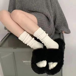 Chaussettes pour femmes y2k lolita longue chaussette pour l'automne d'hiver couleur solide tricot tube chaud sox dames plissée tas up tas de chaussures bas