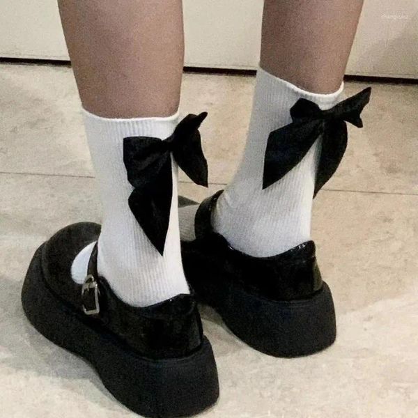 Chaussettes Y2K avec nœud papillon pour femmes, Kawaii, printemps été, Harajuku JK Lolita, mignonnes blanches, Style japonais, Tube central pour filles