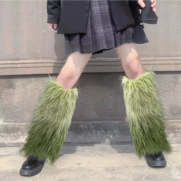 Chaussettes d'hiver en fausse fourrure pour femmes, Y2k, dégradé, Vintage, chaud, Punk, Harajuku, couverture de bottes en peluche, accessoires de Cosplay Jk Hiphop