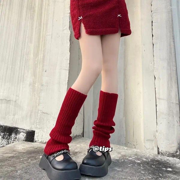 Femmes chaussettes de chaussettes vins rouges millénium spicy girl lolita jk polyvalent Noël y2k couvertures de jambes de pile tricotées longues