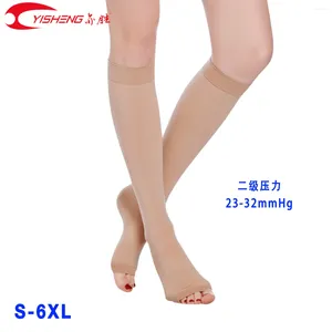 Femmes chaussettes YISHENG Compression genou haut bout ouvert hommes bas de Compression gradués pour varices grande taille