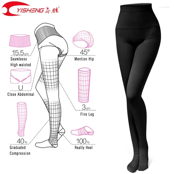 Femmes chaussettes YISHENG Compression collants bas 23-32mmHg taille haute pour les femmes soulagement des varices œdème Circulation