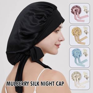 Bonnet de couchage en soie de mûrier doux pour femmes, Bonnet en vrais cheveux, à la mode, enveloppement de nuit respirant, 240111