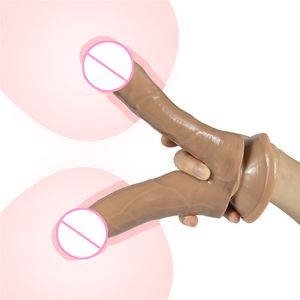 Vrouwen Zachte Siliconen Zuignap Dubbele Penetratie Dildo Penis Erotische sexy Speelgoed Voor Lesbische Femeal Hand Gratis 4 Kleuren