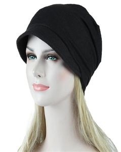 Femmes Soild Muslim Turban Caps India Hat Stretch Scarf Ruffle Cancer Chemo Befone Headscarf Perte HEAT CHAPE