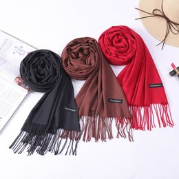 Femmes solide noir cachemire shaw foulards en cachemire avec gland dame hiver écharpe chaude de haute qualité fête féminine en plein air grand châle