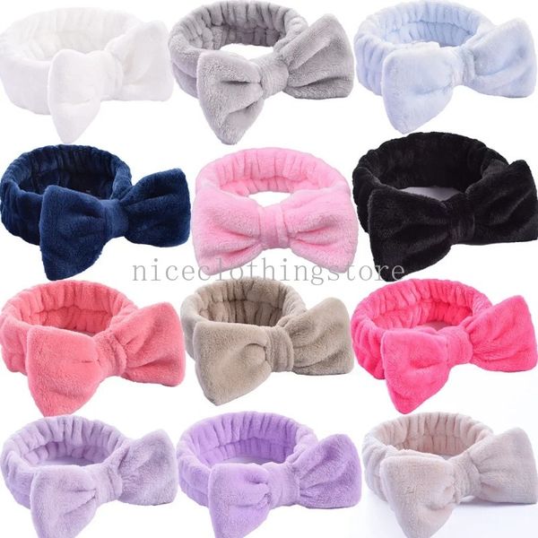 Femmes Solid Bow Bandbands Coral Fleece Makeup Spa Wash Face Face Turban Head Wrap Girls Hair Affairs Accessoires de tête Bande de tête