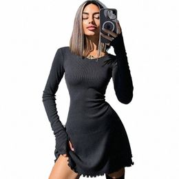Femmes Solid Casual Lg Sleeve Mini Dr 2024 Streetwear A-Line Bandage Stretch Printemps O-Cou Court Dr 10xv #