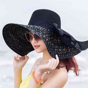 Chapeau de paille pliable de couleur unie pour femmes, chapeaux de soleil, chapeaux à large bord, mode plage, vacances d'été, chapeau de plage 2022 G220301