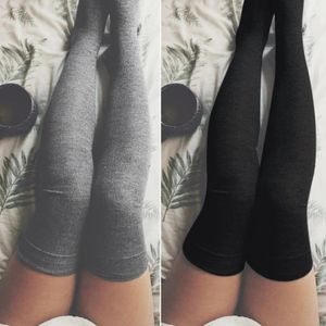 Femmes couleur unie coton cuisse haute sur le genou bas pour dame filles noir blanc gris chaud Long bas Sexy Medias 240111