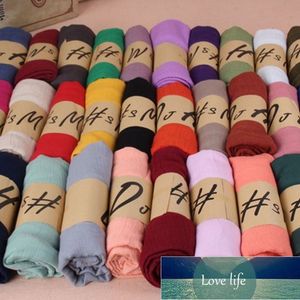 Femmes couleur unie longue écharpe Wrap Vintage coton lin grand châle Hijab élégant