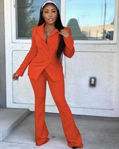 Dames Effen Kleuren Kantoor Blazer + Elastische Band Pant Suits Mode Broek Set Klassieke Casual Commute Blazer Pak Twee Stuk Set X0721