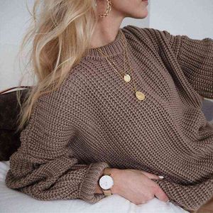 Women Solid Knitted Sweater Autumn Winter Casual Round Neck Long Sleeve Pullovers Female Loose Jumper Tops Oversized Sweaters Y1110