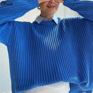 Vrouwen Solid Gebreide Verdikking Oversized Sweater Vrouwelijke Ronde Hals Lange Mouw Casual Losse Pullovers Top Herfst Winter 211011