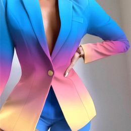 Vrouwen Solid Long Sleeve Blazer 2pcs Top Office Lady Single Button Coat en Shorts Outfits Autumn V Neck Jackets Pak Casual Slim 220818