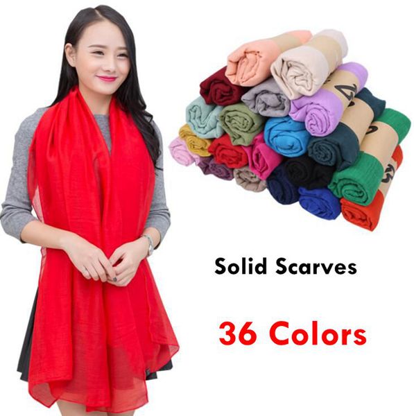 Femmes Solide Sarong Foulards 180 * 100cm 36 Couleurs Plage Plaine Coton Lin Foulard En Soie Crème Solaire Châle Doux Wrap Long Foulard OOA7581-5