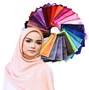 Femmes solide Satin foulard en soie Hijab châles plaine tête enveloppement bandeau musulman Hijabs foulards Bandanas 36 couleurs 6482853