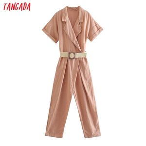 Vrouwen solide zomer jumpsuits met riem chique dames korte mouw casual strand rompertjes 5Z112 210416