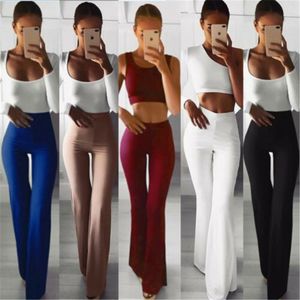 Femmes Solide Solide jambe pantalon à la taille haute Taille pleine longueur Flare pantalon Capris Workwear Elastic Bell Pantalons Pantalon Femme