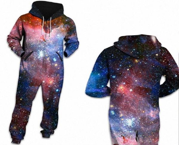 Femmes espace Galaxy Star imprimé pyjamas unisexe ample à capuche fermeture éclair ouvert vêtements de nuit Onesies pour adultes combinaisons épaisses X0I7439588