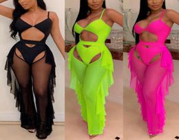 Femmes Spaghetti STRAP Bodys solide BodySuit Playing Mesh Pantals Set Femme Summer Fashion Casual Fashion Définit les Outfits7443825