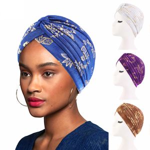 Turbante con estampado brillante para mujer, turbante musulmán, gorro para quimio, hiyab, sombrero para la caída del cabello, cubierta de capó, pañuelo africano para la cabeza