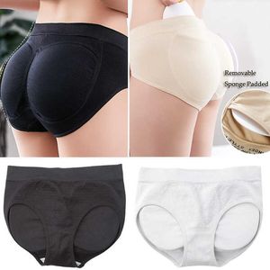Women Sponge Padded Abundant Buttocks Pants Lady Push Up Middle Waist Panties Briefs Underwear Fake Ass Butt Lifter Hip Y220411