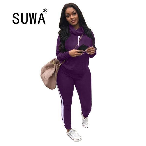 Femmes Sport Set Tops + Pantalon 2 Pièces Tenues Sweats Lounge Wear Ensembles Assortis Survêtement BF Style Streetwear Gratuit 210525